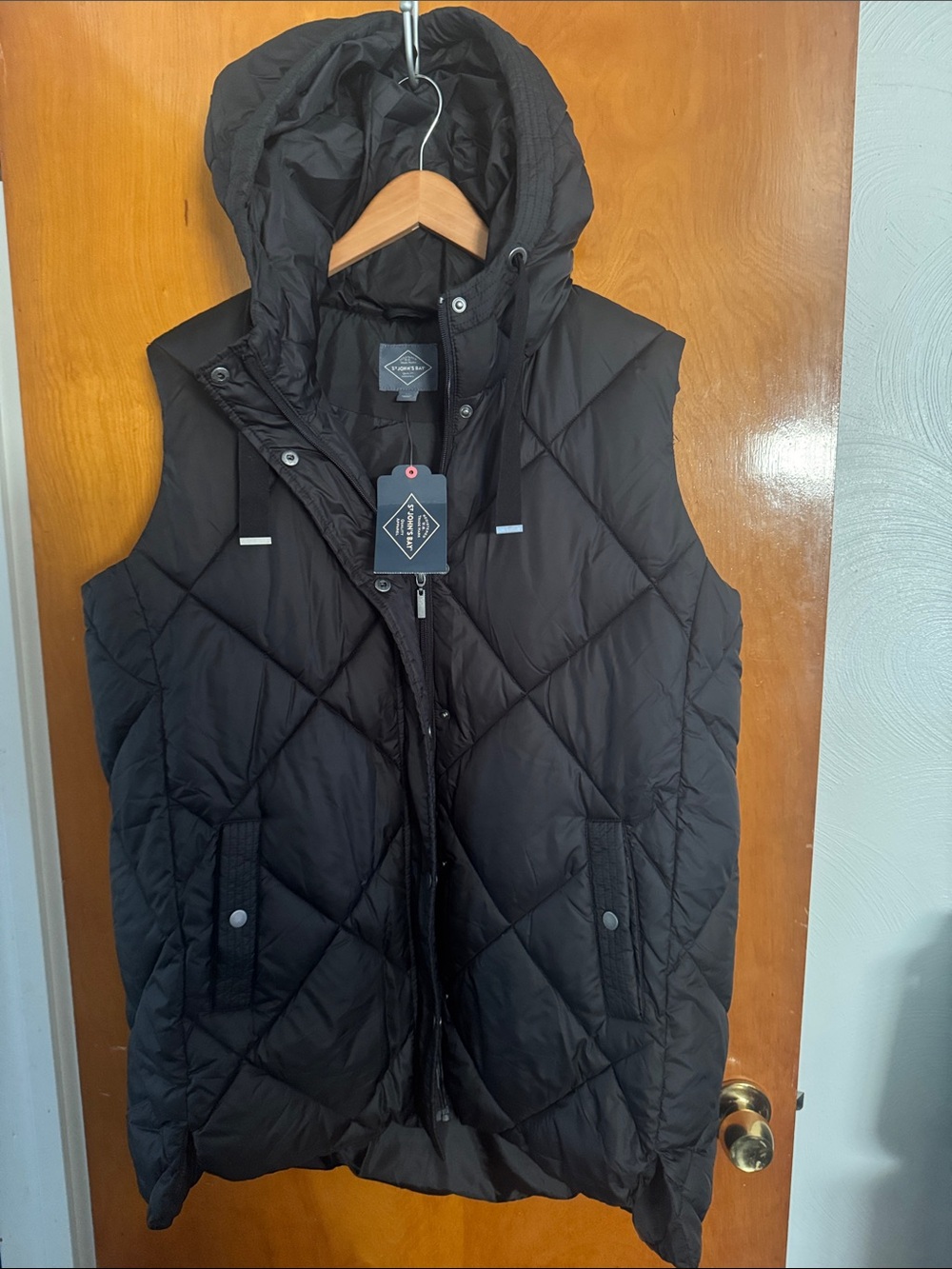 Black Puffer Puffer Vest Womens XL LONG Length Hooded